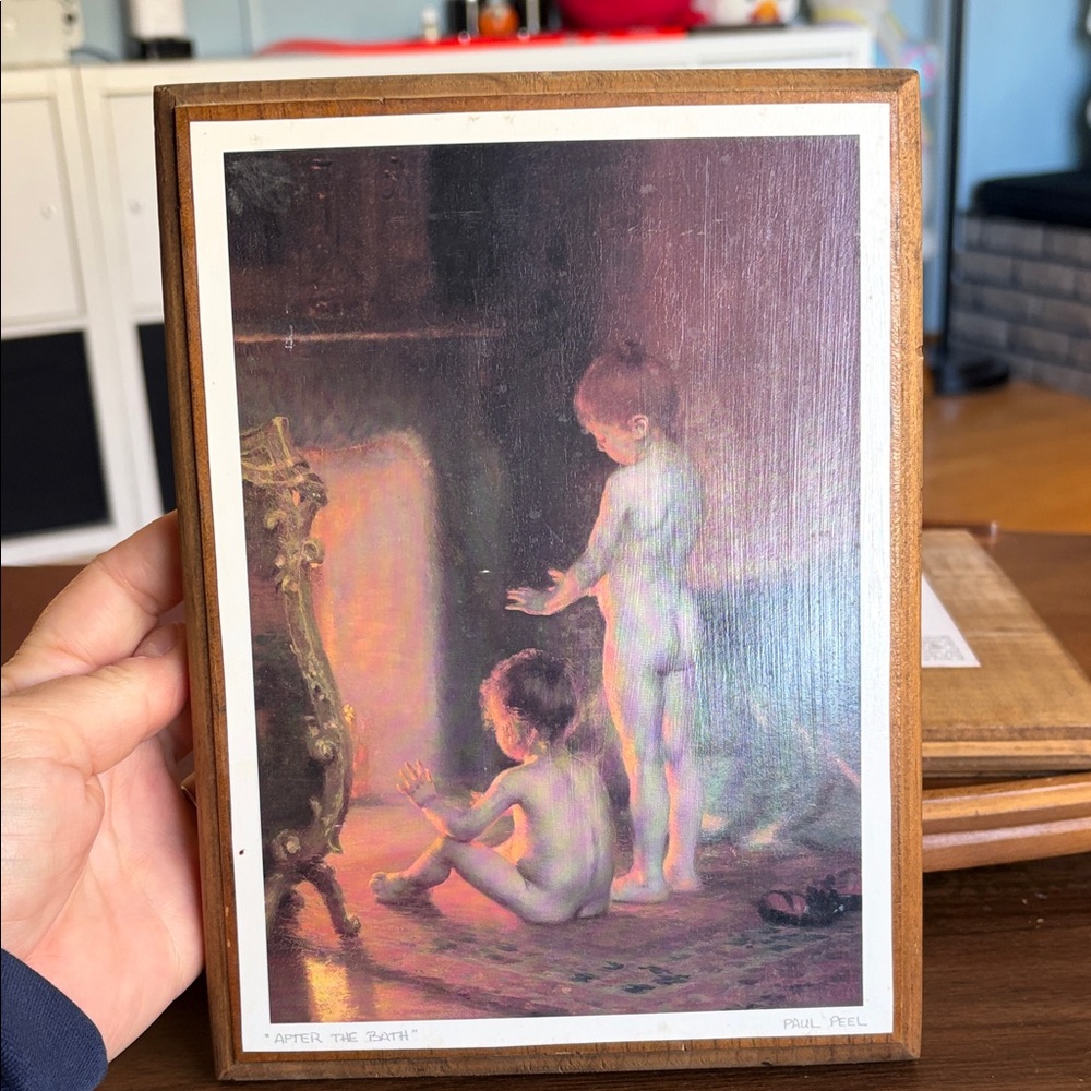 2 Art Prints mounted on board -Paul Peel “After the bath” and “Before the Bath” - Picture 3 of 12